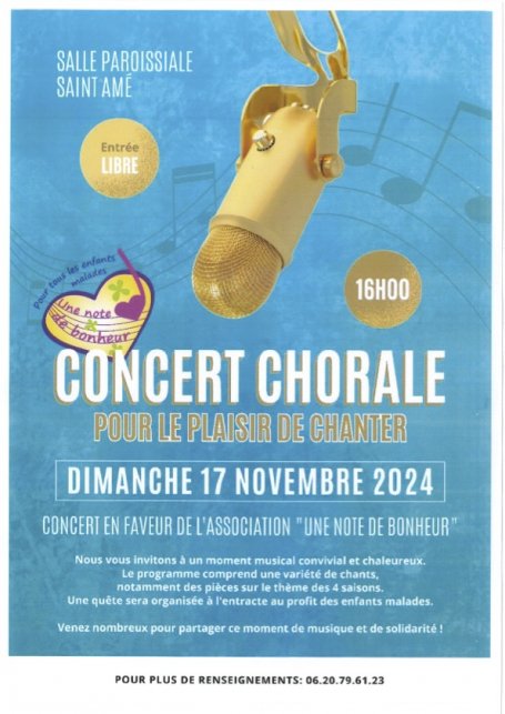 Concert Chorale "Pour le plaisir de chanter" en faveur d'une Note de Bonheur